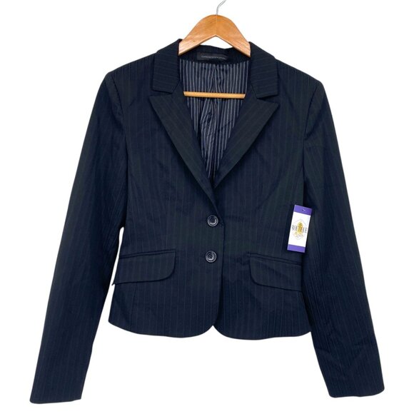 Express Design Studio Womens Blazer 12 Black Pinstripe Cropped Jacket Tailored - Picture 1 of 16